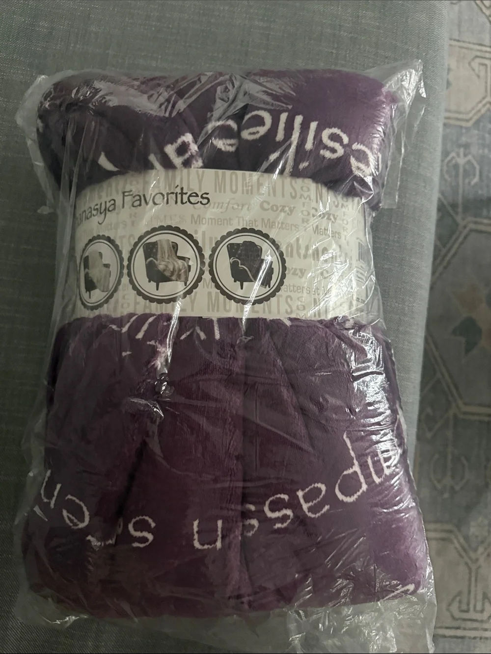 NWT Plush Sherpa Throw Blanket in Deep Purple (Aubergine) with Motivational Word